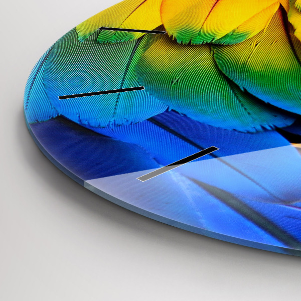 Round glass wall clock Colorful bird wings