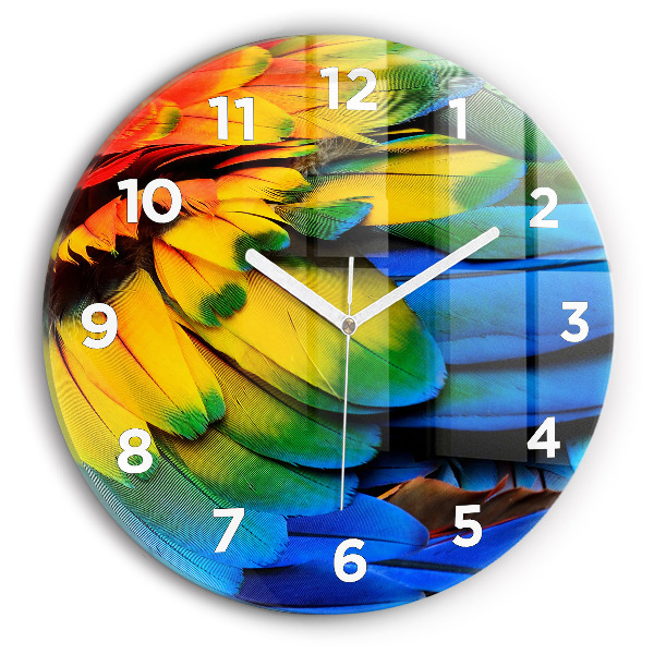 Round glass wall clock Colorful bird wings