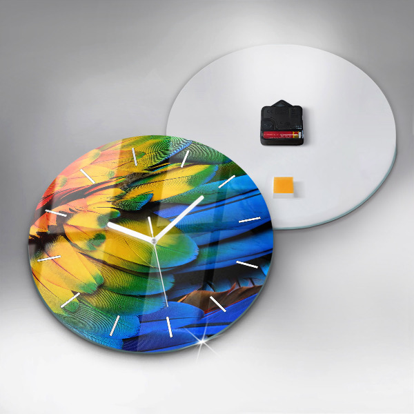 Round glass wall clock Colorful bird wings