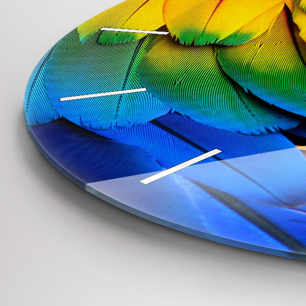 Round glass wall clock Colorful bird wings