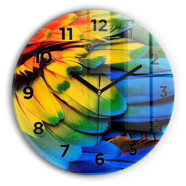 Round glass wall clock Colorful bird wings
