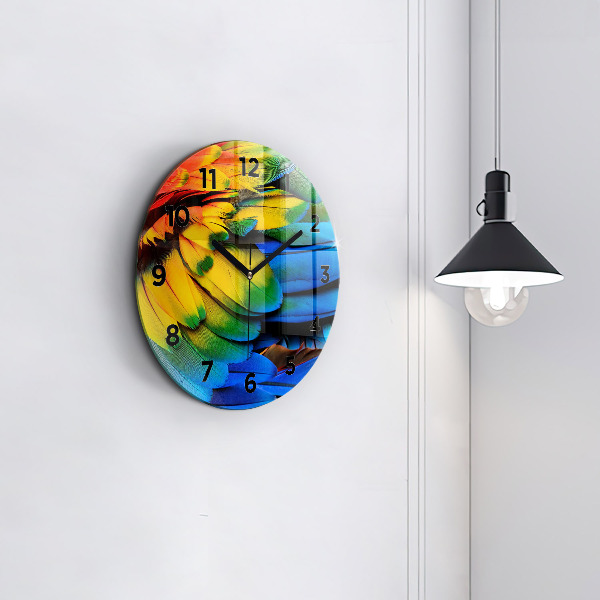 Round glass wall clock Colorful bird wings