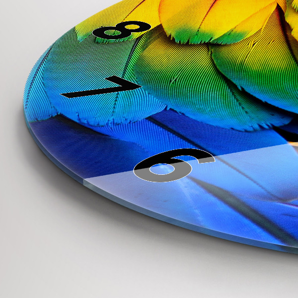 Round glass wall clock Colorful bird wings