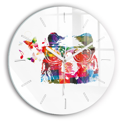 Round glass wall clock Bear Head