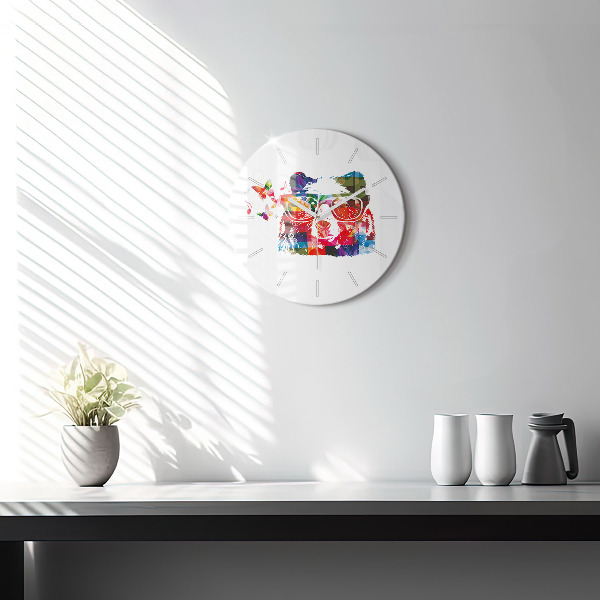 Round glass wall clock Bear Head