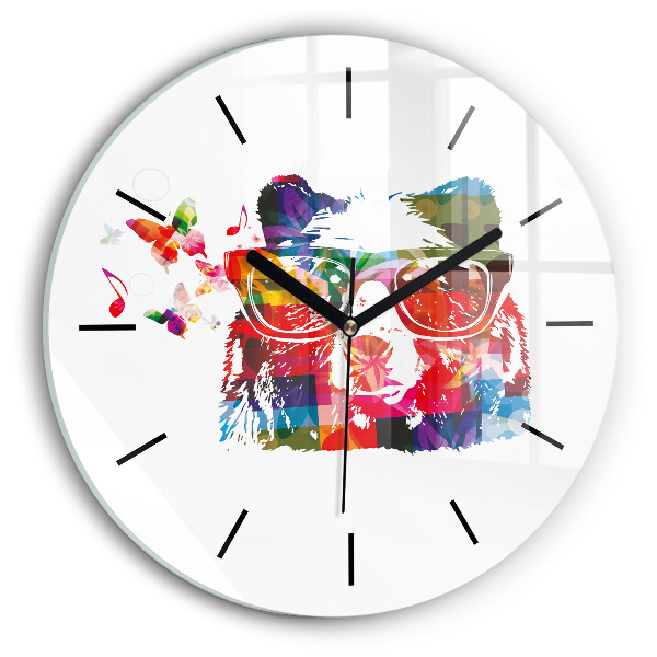 Round glass wall clock Bear Head