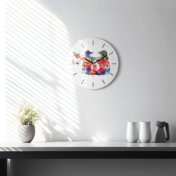 Round glass wall clock Bear Head