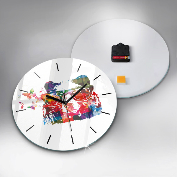 Round glass wall clock Bear Head