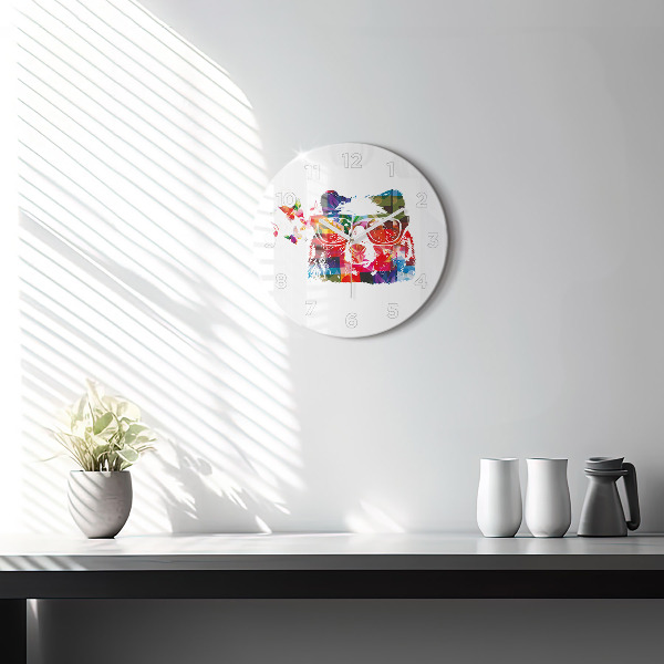 Round glass wall clock Bear Head