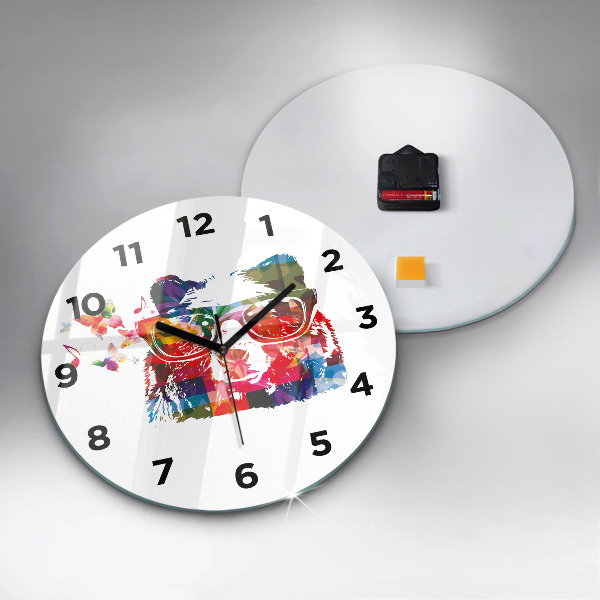 Round glass wall clock Bear Head