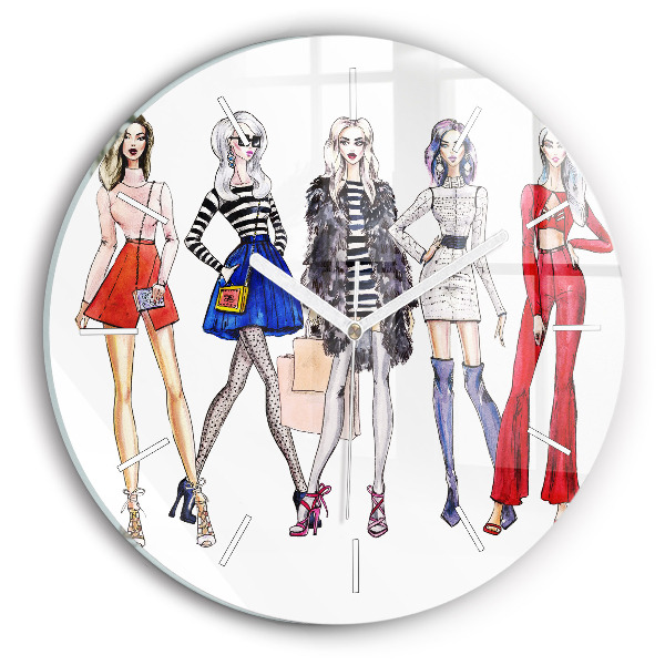 Round glass wall clock Fashionable girls