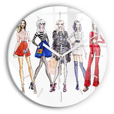 Round glass wall clock Fashionable girls