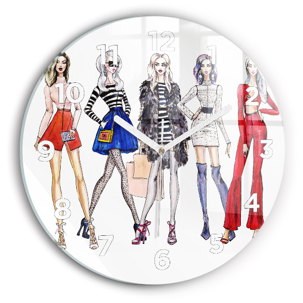 Round glass wall clock Fashionable girls