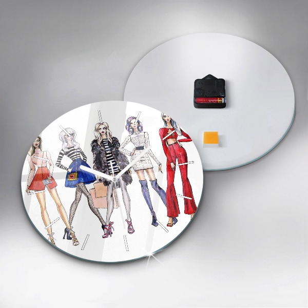 Round glass wall clock Fashionable girls