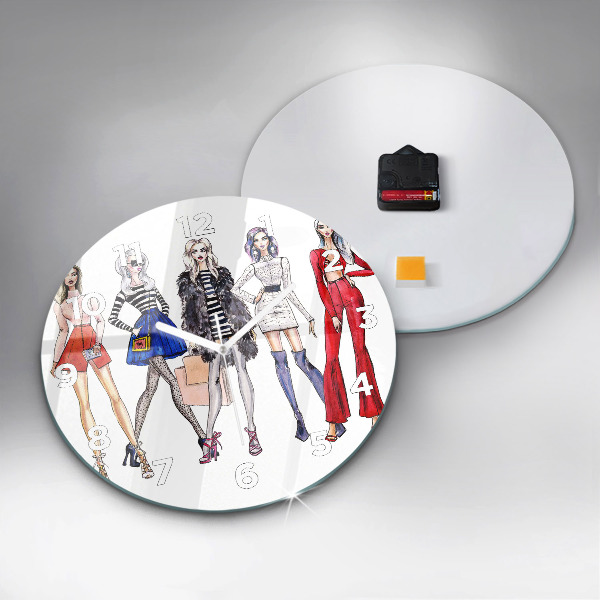 Round glass wall clock Fashionable girls