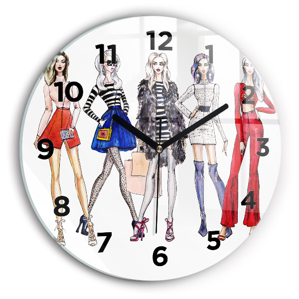 Round glass wall clock Fashionable girls