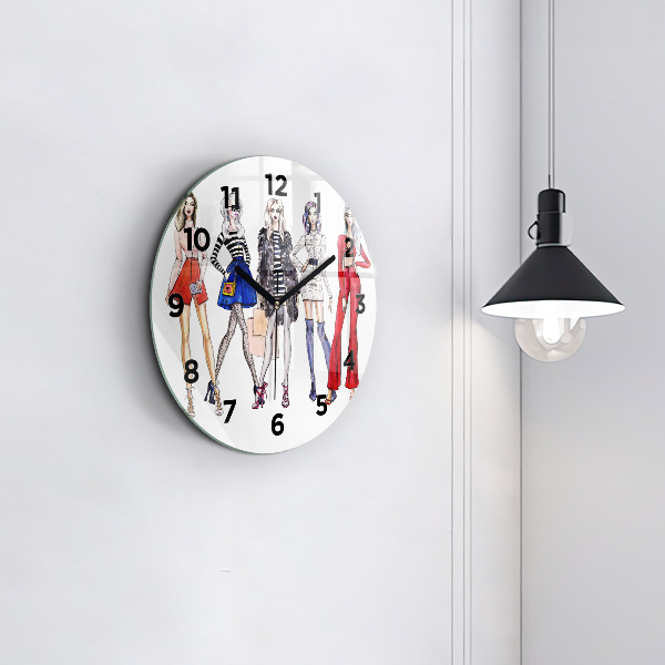 Round glass wall clock Fashionable girls