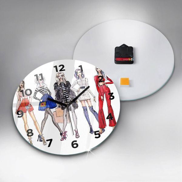 Round glass wall clock Fashionable girls