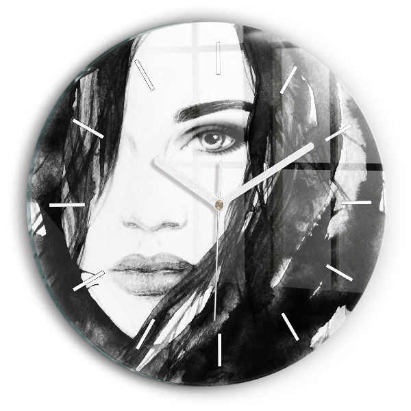 Round glass wall clock Portrait of a woman