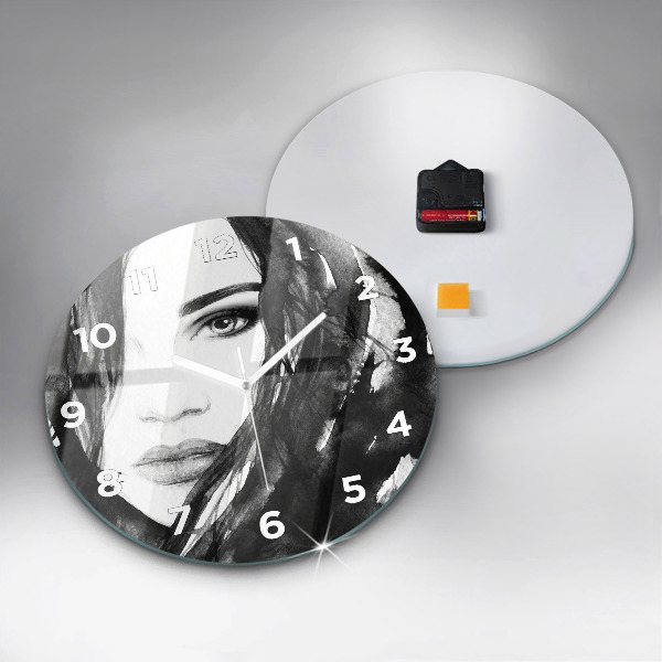 Round glass wall clock Portrait of a woman