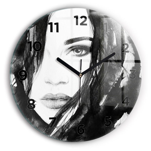 Round glass wall clock Portrait of a woman