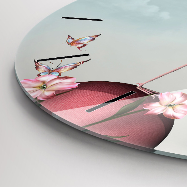 Round glass wall clock Surreal Flamingo