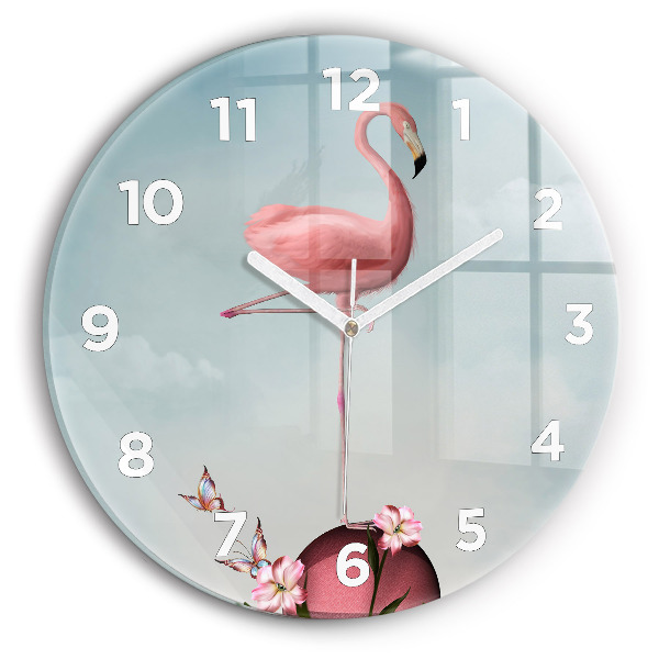 Round glass wall clock Surreal Flamingo
