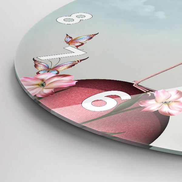 Round glass wall clock Surreal Flamingo