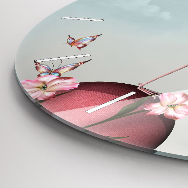 Round glass wall clock Surreal Flamingo