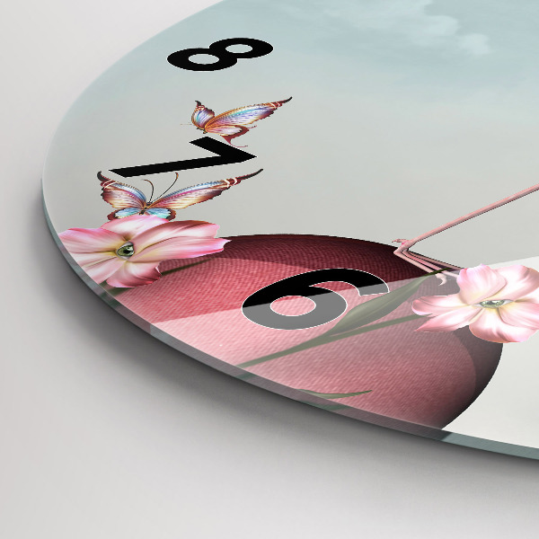Round glass wall clock Surreal Flamingo