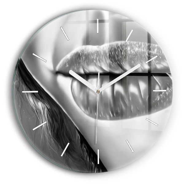 Round glass wall clock Woman's lips
