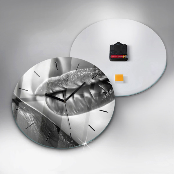Round glass wall clock Woman's lips