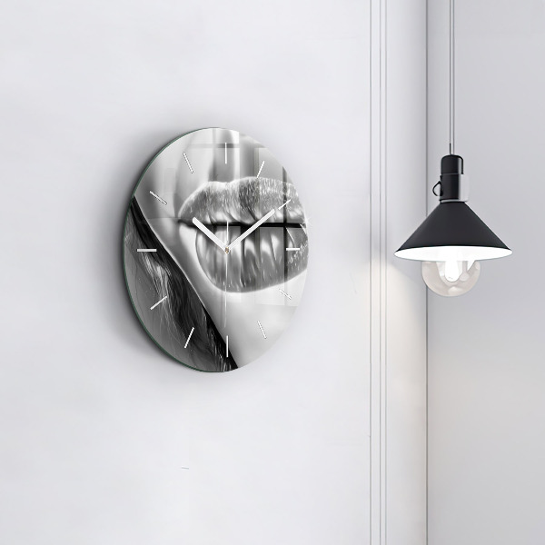 Round glass wall clock Woman's lips