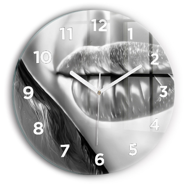 Round glass wall clock Woman's lips