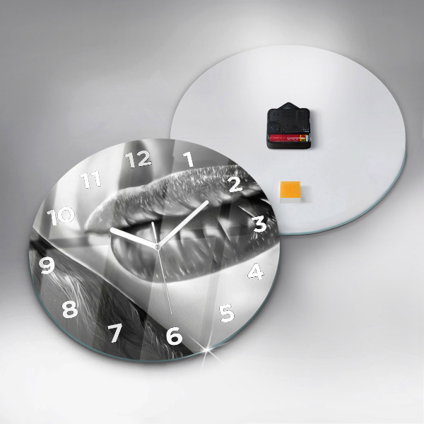 Round glass wall clock Woman's lips