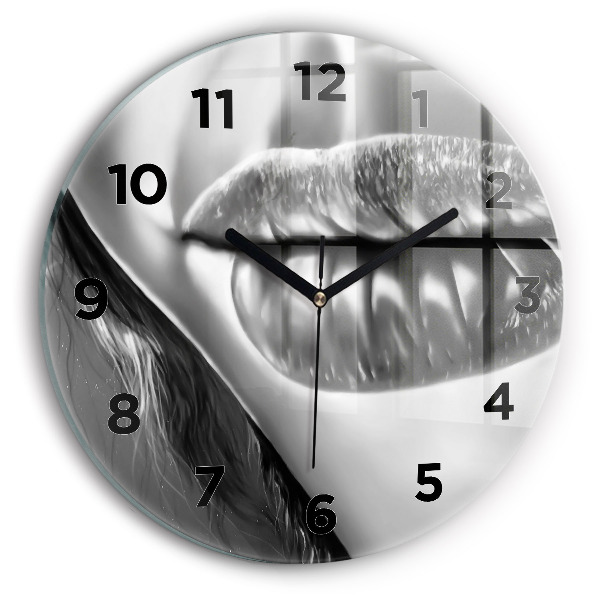 Round glass wall clock Woman's lips