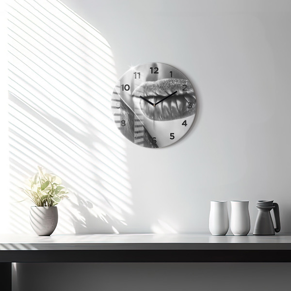 Round glass wall clock Woman's lips