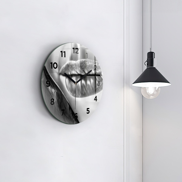 Round glass wall clock Woman's lips