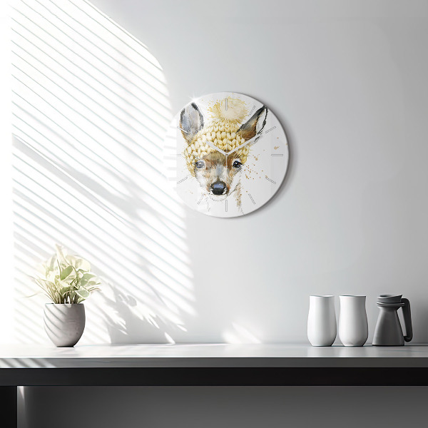 Round glass wall clock A deer