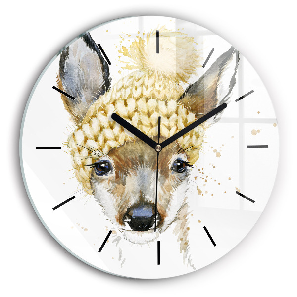 Round glass wall clock A deer