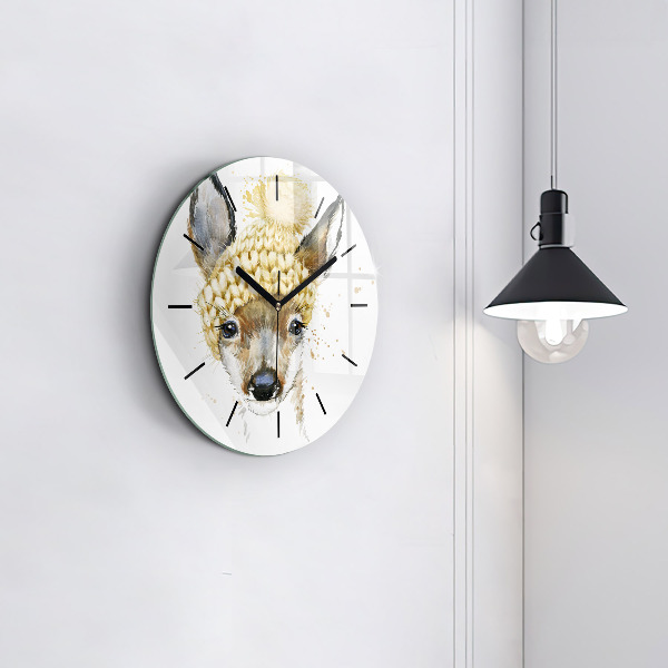 Round glass wall clock A deer