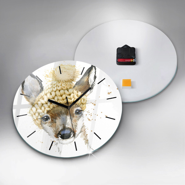 Round glass wall clock A deer