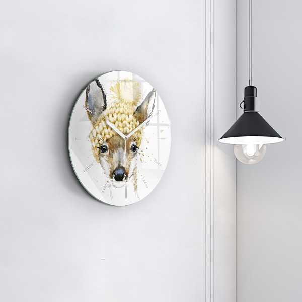 Round glass wall clock A deer