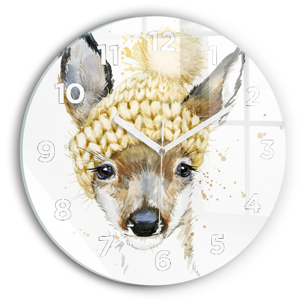Round glass wall clock A deer