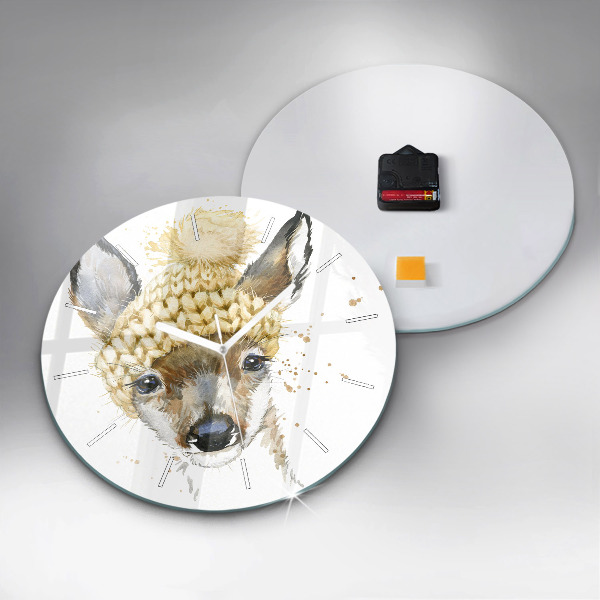 Round glass wall clock A deer