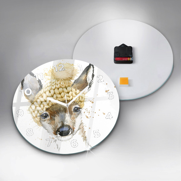Round glass wall clock A deer