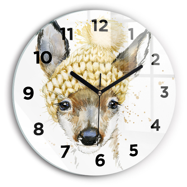 Round glass wall clock A deer