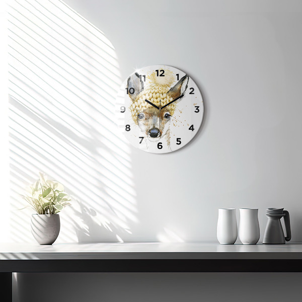 Round glass wall clock A deer