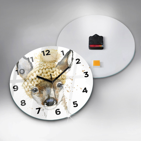 Round glass wall clock A deer