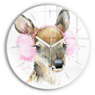 Round glass wall clock Forest deer